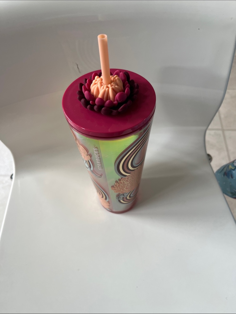 Starbucks Magenta and Peach Floral Straw Tumbler